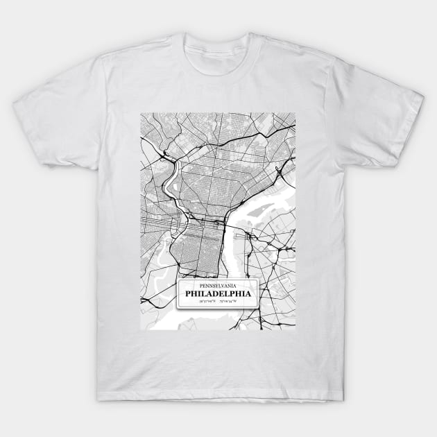 Philadelphia Pennsylvania City Map with GPS Coordinates T-Shirt by danydesign